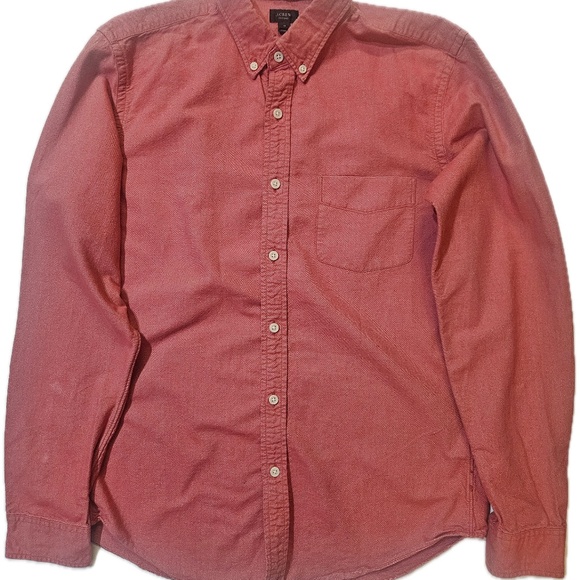 J Crew Oxford Shirt Mens Medium Red Slim Fit Button Down Long Sleeve Cotton - Picture 3 of 6